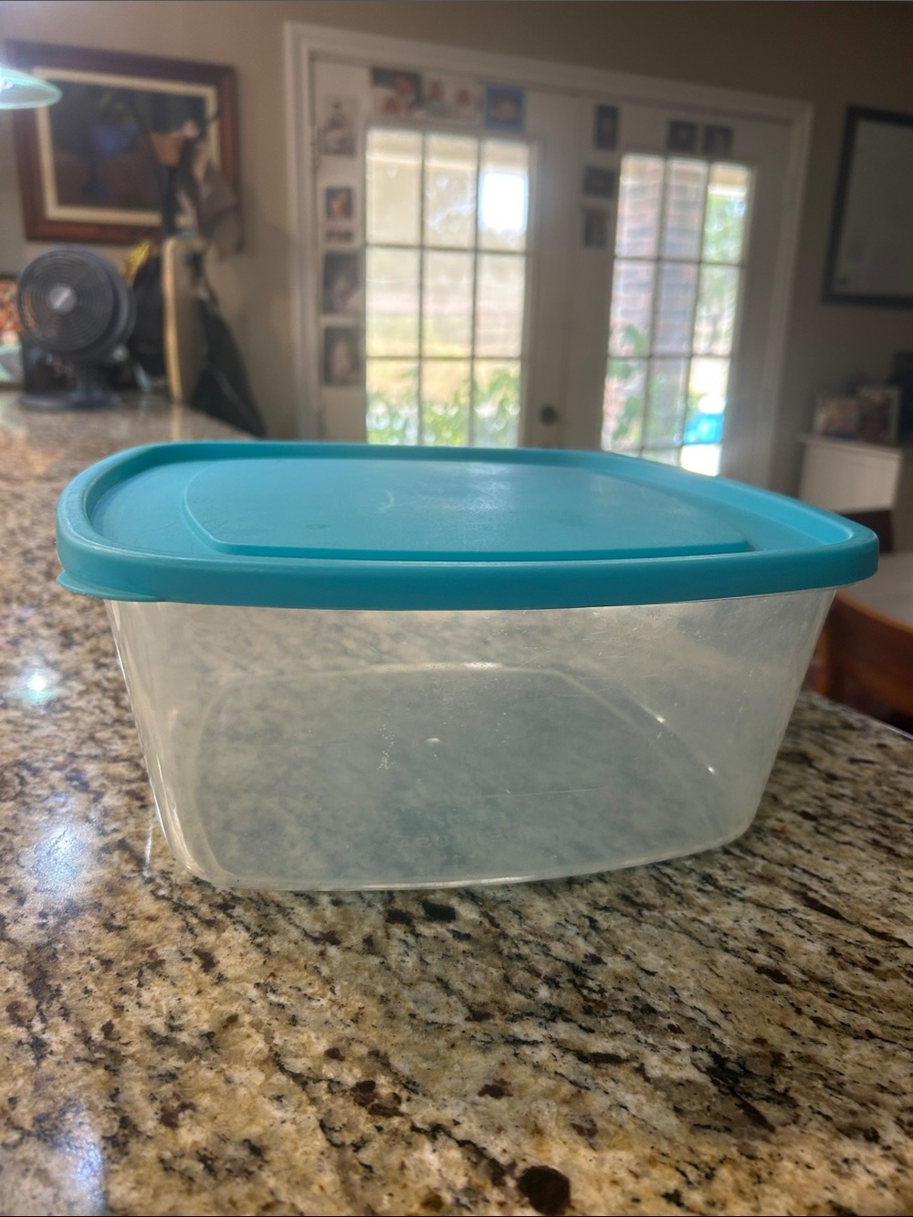 Clear Food Storage Container with Teal Lid Large 7.4L Durable Kitchen Storage
